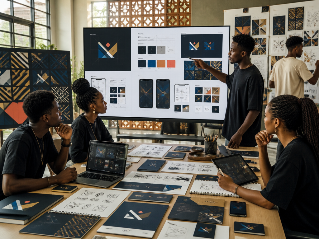 Graphic design studio containing computers and creative projects