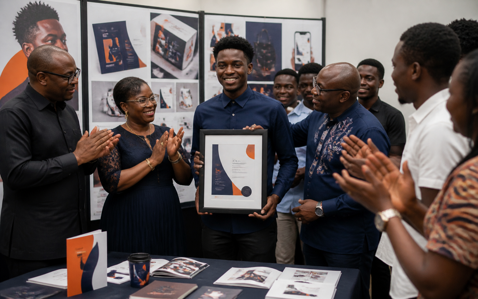 Students and lecturers celebrating at an academic awards ceremony